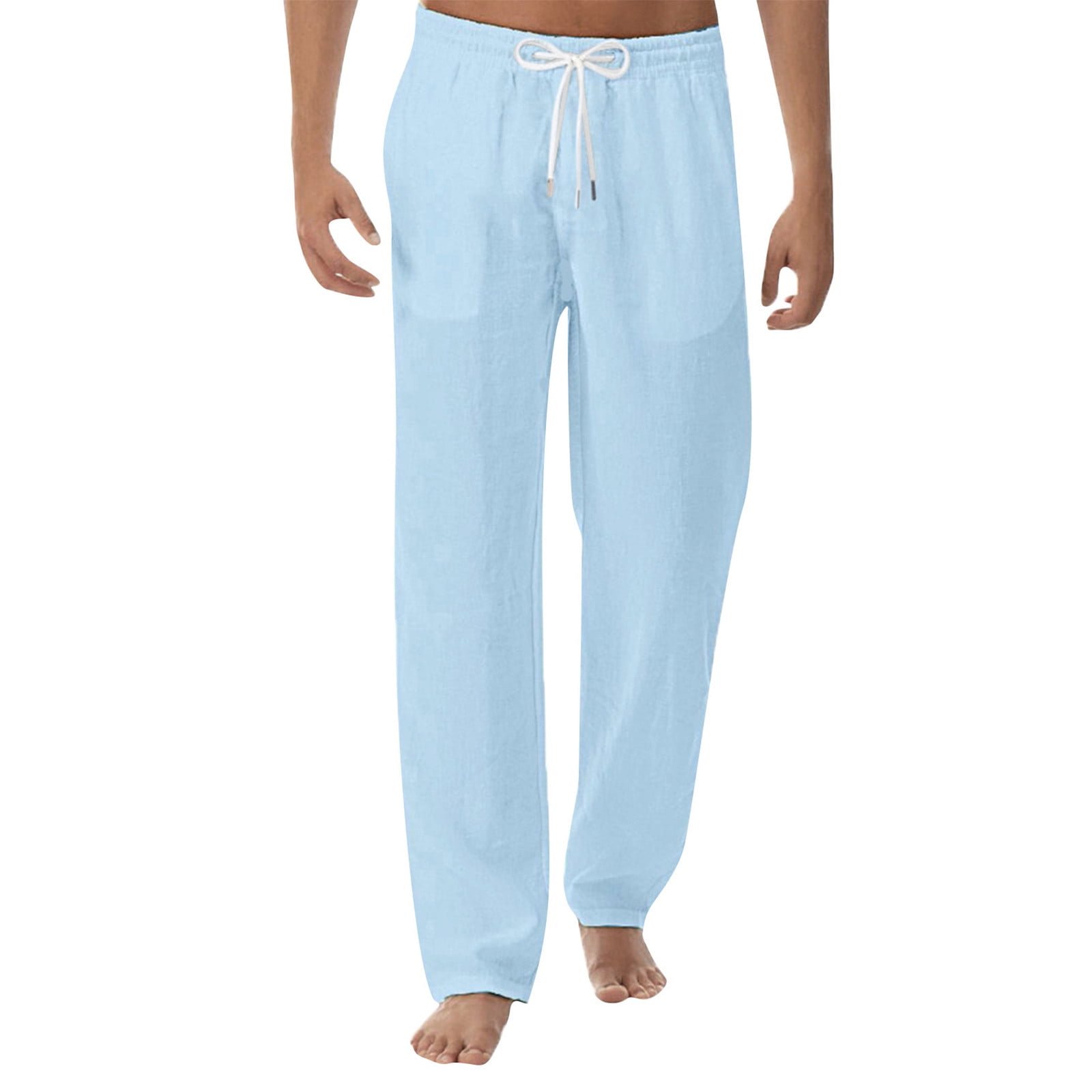 StlshzGo Mens Casual Linen Pants Loose Fit Elastic Drawstring Waist