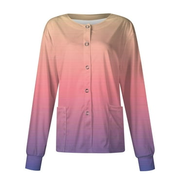 Kopltyrfg Scrub Jackets For Woman Solid Color Long Sleeve Front Warm Up Nurse Working Uniform Stretchy Coat Pink M