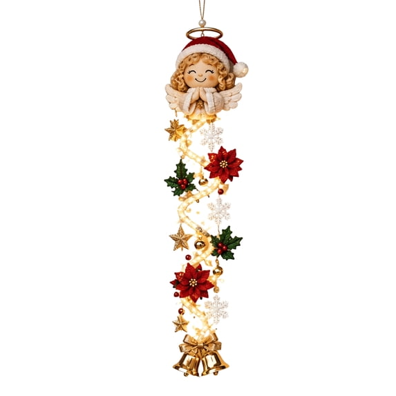 StlyGar 1-Pack Merry Cascade Glowing Christmas Door Hanger, Warm Lights Snowflake Bell Ornaments, Vertical Entryway Decor for Front Door - Angel