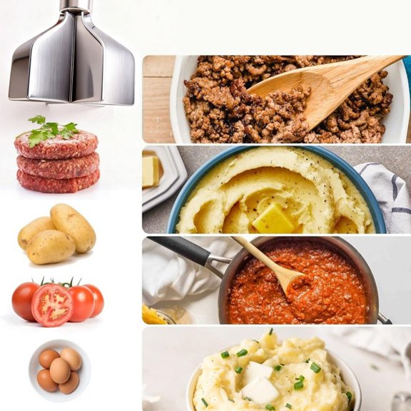 StlyGar 11 inch Stainless Meat masher with 6 , Potato Masher, Ground Beef tool, Suitable For Making Ground meat, Mashed potatoes, and more