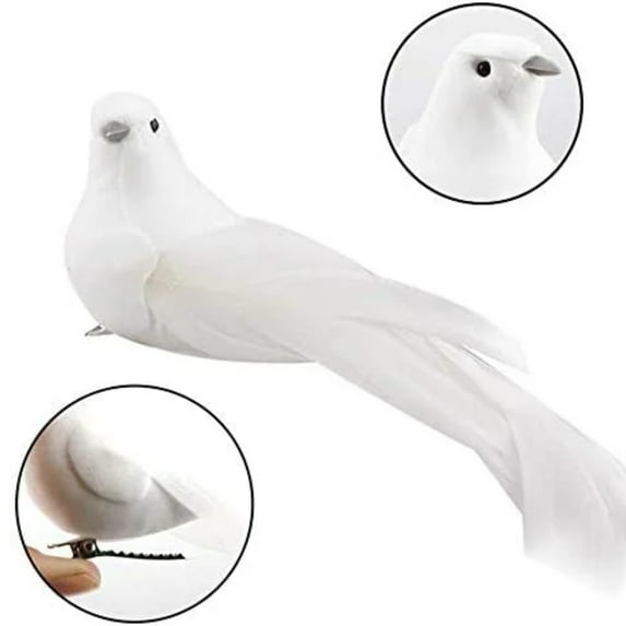 StlyGar 12Pcs Artificial White , White Feathered Mini Birds White Decoration with Clip for Home Garden Wedding DIY Decor Christmas Tree Ornaments indoor outdoor(5.3in)