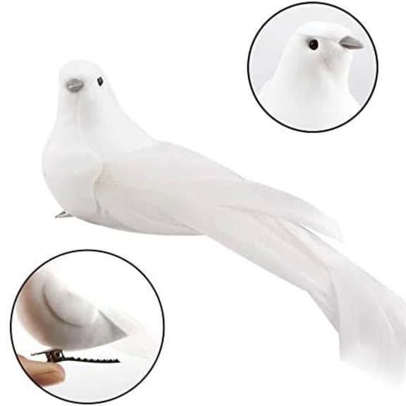 StlyGar 12Pcs Artificial White , White Feathered Mini Birds White Decoration with Clip for Home Garden Wedding DIY Decor Christmas Tree Ornaments indoor outdoor(5.3in)