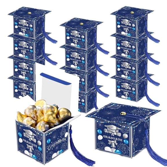 StlyGar 15 Pcs Graduation Candy Gift Box Grad Hat Gift Box Treat Boxes with Tassels Graduation Party Favors for Guests Class of 2026 Decorations(Blue)