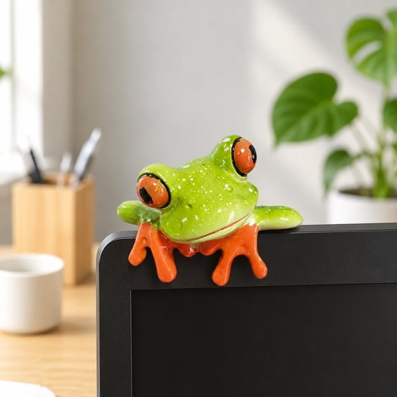 StlyGar 1PCS Resin Decor, Adorable Funny Frog Figurine 3D Creative Animal Figure Gift, Office Desk Monitor Computer Decoration