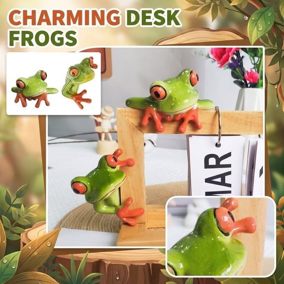 StlyGar 2Pcs Funny Resin Decor, 3D Creative Animal Frog Figurine Adorable Office Desk Toy Great for Computer Monitor Desk Decoration