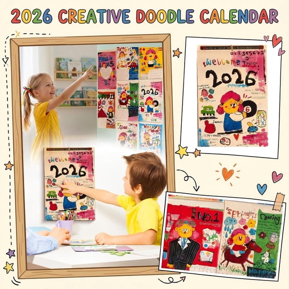 StlyGar 2026 Hand-Painted Doodle Wall Calendar,12 Months Illustrated Art Calendar with Colorful Doodles, Hand-Drawn Art Monthly Planner, Hand-Painted Design as show