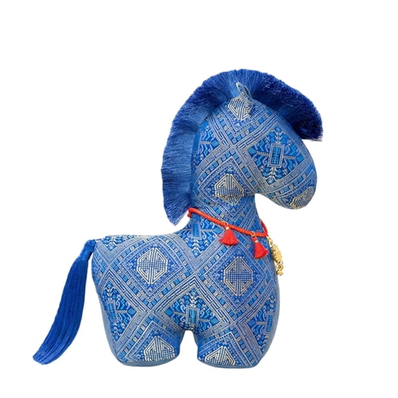 StlyGar 20cm Blue Patterned Fabric Horse Plush, Year of Stuffed Animal for New Year
