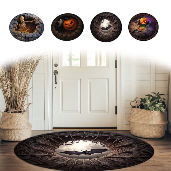 StlyGar 23.62in Halloween Round Rug with 3D Visual Effect, Funny Entryway Outdoor Doormat Non-Slip Mat For Bathroom Entryway Living Room