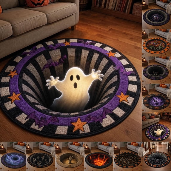 StlyGar 23.62in Halloween Round Rug with 3D Visual Effect, Funny Entryway Outdoor Doormat Non-Slip Mat For Bathroom Entryway Living Room