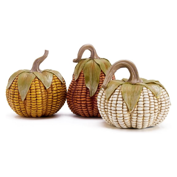 StlyGar 3Pack Pumpkin Fall Decorations for Home Resin Artificial Decorative Pumpkins Indoor Table Centerpieces Autumn Thanksgiving Halloween Decor 5.1 Inch