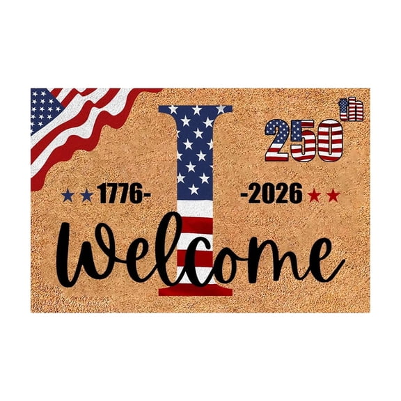 StlyGar 4th of July Patriotic Coir Door Mat Outdoor Red White Blue 250th Anniversary Star Welcome Rug Patriotic Doormat Non-Slip Entrance Rugs for Independence Day Memorial Day Home Decor