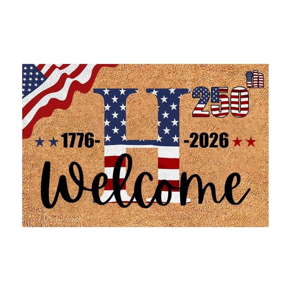 StlyGar 4th of July Patriotic Coir Door Mat Outdoor Red White Blue 250th Anniversary Star Welcome Rug Patriotic Doormat Non-Slip Entrance Rugs for Independence Day Memorial Day Home Decor