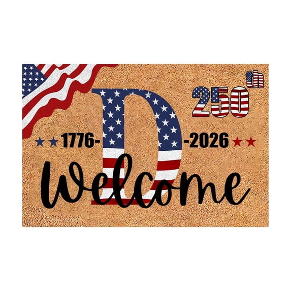 StlyGar 4th of July Patriotic Coir Door Mat Outdoor Red White Blue 250th Anniversary Star Welcome Rug Patriotic Doormat Non-Slip Entrance Rugs for Independence Day Memorial Day Home Decor