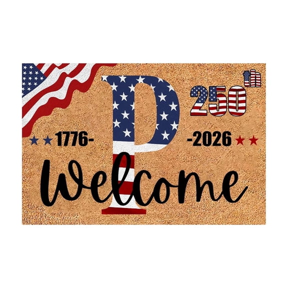 StlyGar 4th of July Patriotic Coir Door Mat Outdoor Red White Blue 250th Anniversary Star Welcome Rug Patriotic Doormat Non-Slip Entrance Rugs for Independence Day Memorial Day Home Decor
