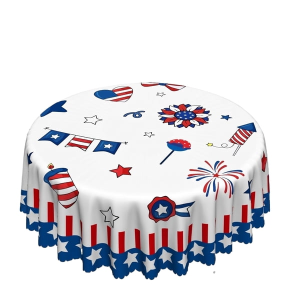 StlyGar 4th of July Tablecloth Round 60 Inch, Independence Day Flag Tablecloths Tablecloths Outdoor Polyester Patriotic Memorial Day Table Cover for Holiday Party Picnic Dinner Decor