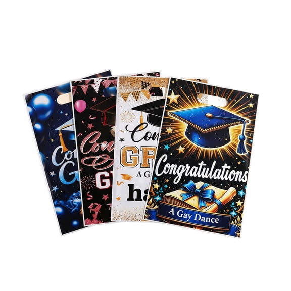 StlyGar 50Pcs Graduation Gift Bags with Handles, Congrats Grad Plastic Party Bags for Graduation Party Supplies and Gift Wrapping