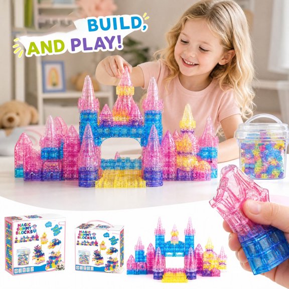 StlyGar 56PCS Fairy‑Tale Building,Transparent Crystal‑Look Colorful Glue Bricks,Educational Construction Toy for Girls Creative Building Play