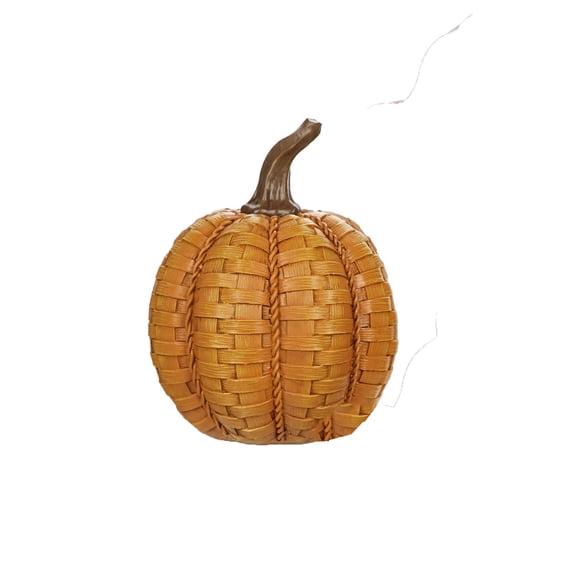 StlyGar 6 Inch Artificial Pumpkins Decorations Beige Orange Brown Resin Pumpkins Woven Centerpiece for Rustic Fall Thanksgiving Autumn Table Decor