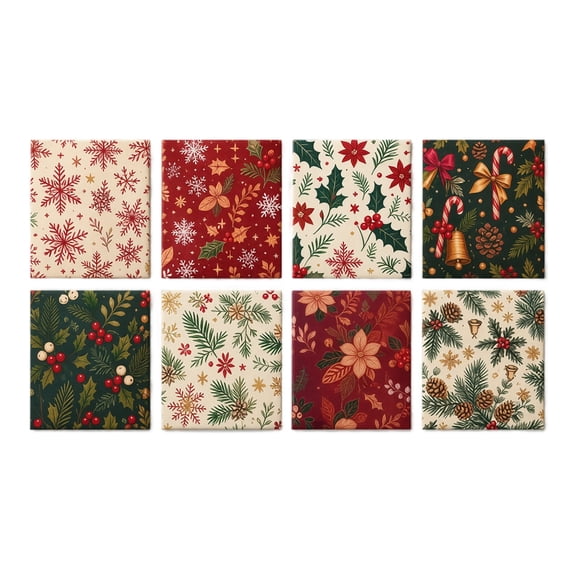 StlyGar 8-Pack Christmas Quilting Fabric Squares, 100% Cotton Pre-Cut Fat Quarters, 15.7x19.7 Inch Assorted Patterns for Sewing & DIY Patchwork Projects