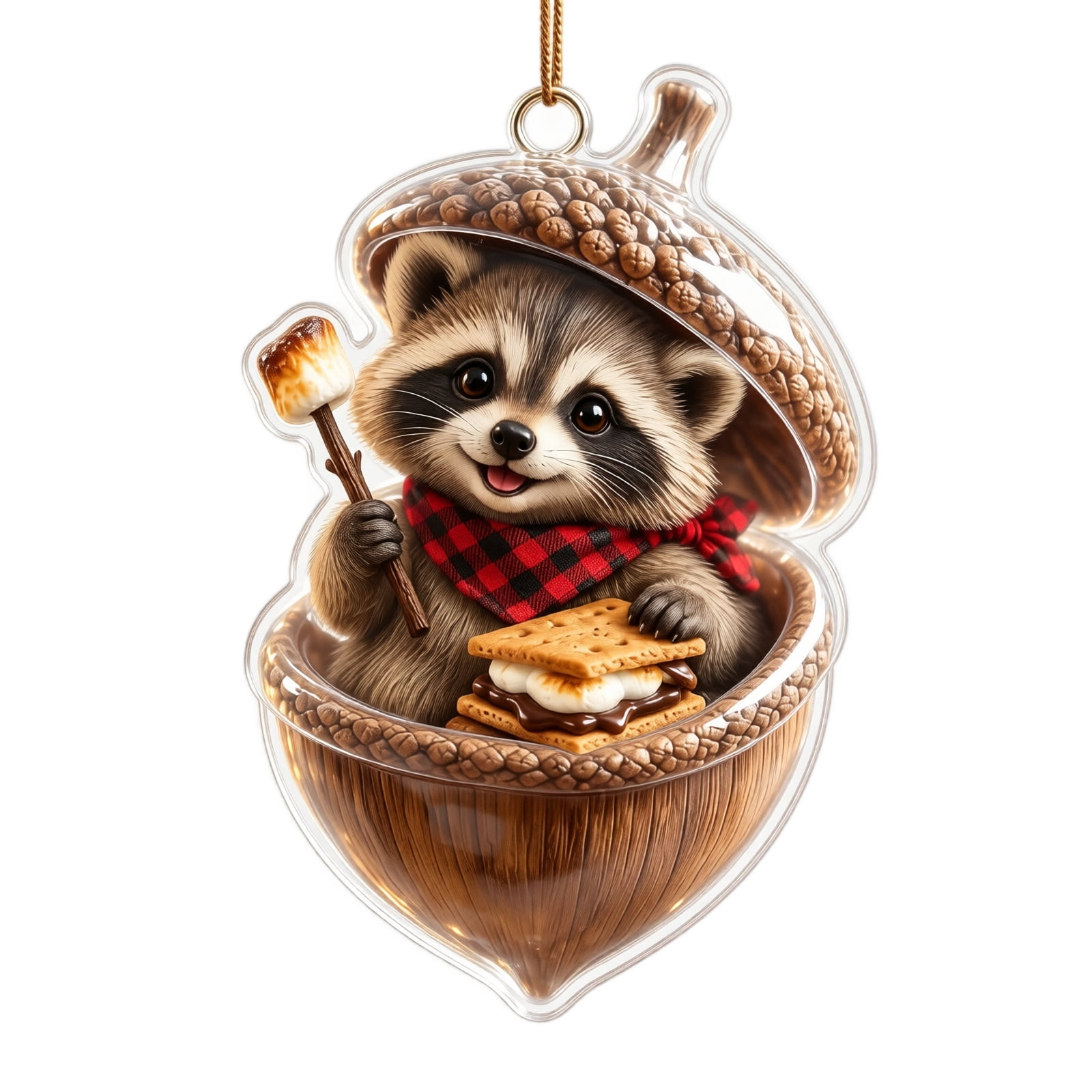 StlyGar Acrylic Raccoon Acorn Ornament, Woodland Nut Hideaway Hanging ...