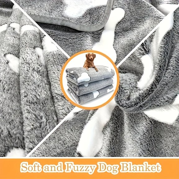 StlyGar Adorable Cartoon Bone Pattern Pet Blanket Thickened Soft Cushion for Dogs and Cats Double-Sided Warm Grey Fleece Mat and Flexible Winter Cover for Puppies