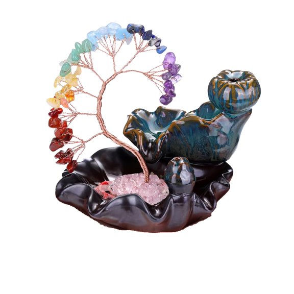 StlyGar Backflow Incense Burner Ceramic Incense Waterfall,7 Chakra Stones Healing Crystal Money Tree Incense Holder