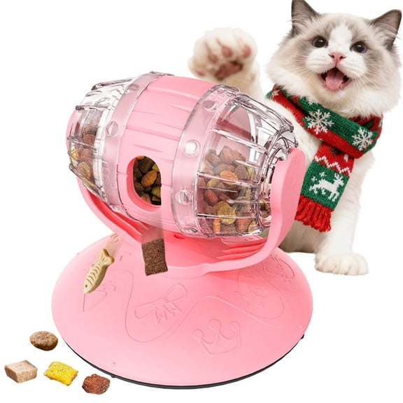 StlyGar Cat Slow Feeder Toy,Beer Barrel Interactive Feeder for Cats,Interactive Mental Stimulation Food Dispenser for Cats,Slow Food Teasing Toy for Cats,Puzzle Feeder Pink
