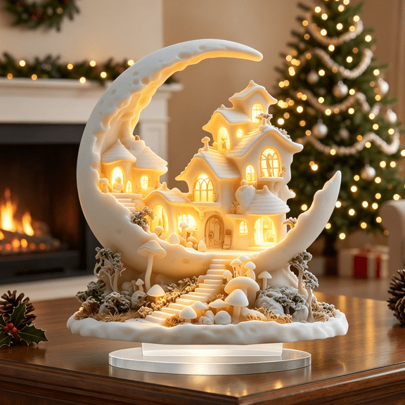 StlyGar Christmas Village Houses Acrylic Desktop Decoration, Ideal Gift Choice for Celebrations, Moon Village