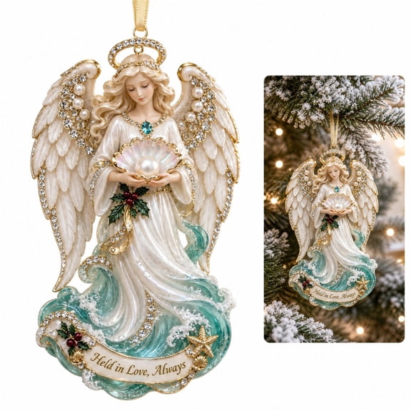 StlyGar Coastal Christmas Ornament, Angel Design, Sea Glass & Shell Hanging Decoration, Beach Theme Holiday Keepsake