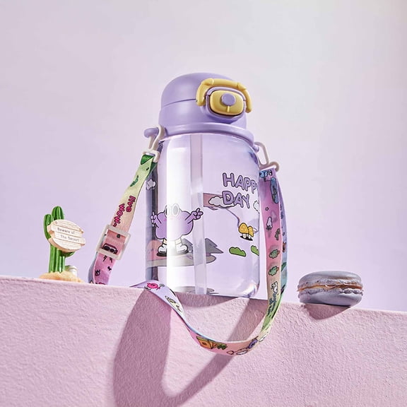 StlyGar Cute 550ml/600ml Kids Straw Bottle – Fun -Drop Sippy Cup with Carry Strap