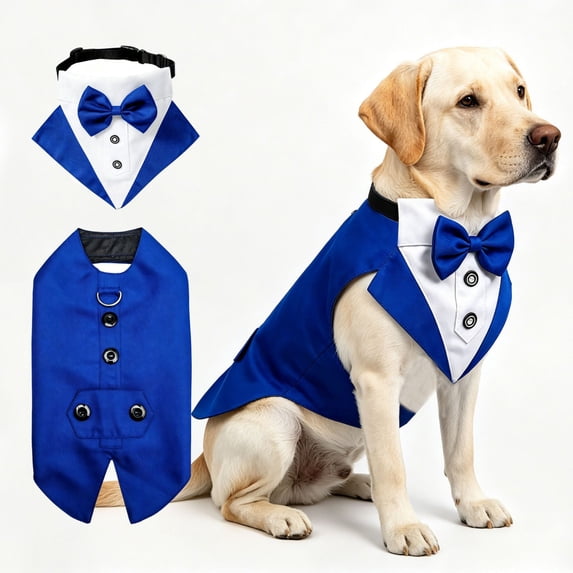 StlyGar Dog Tuxedo Harness Vest, Royal Blue Pet Wedding Suit with Blue Bow Tie, Formal Puppy Costume for Party Holiday Outdoor(XXL)