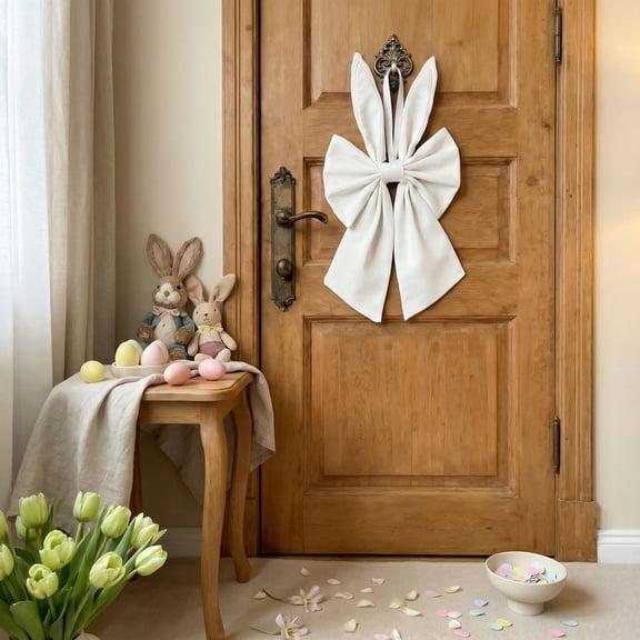 StlyGar Easter Bunny Ears Bow Decoration for Door and Window, Pink, 27.55 x 19.68 Inches