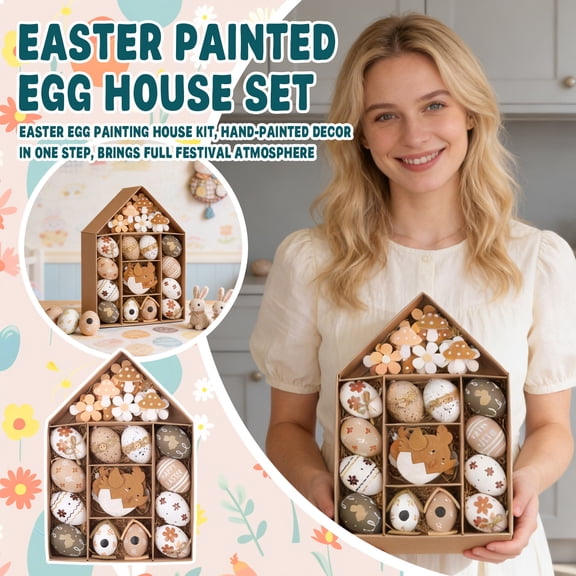 StlyGar Easter Painted Egg House Decor Set - Hand-Painted Egg & Bunny Ornament Kit