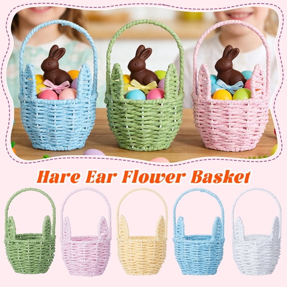 StlyGar Easter Wicker Rattan Flower Girl Baskets - Bunny Woven Basket Designed for weddings picnics Home Decorations Yellow
