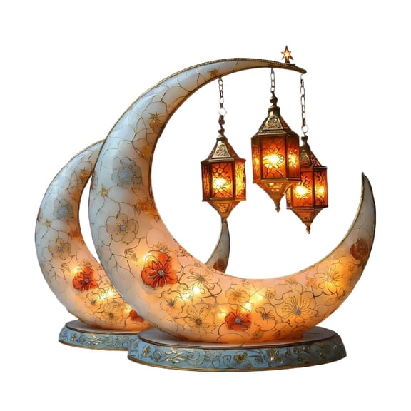 StlyGar Enchanting Ramadan Moon Lantern Decor – LED Acrylic Table Ornament for Home