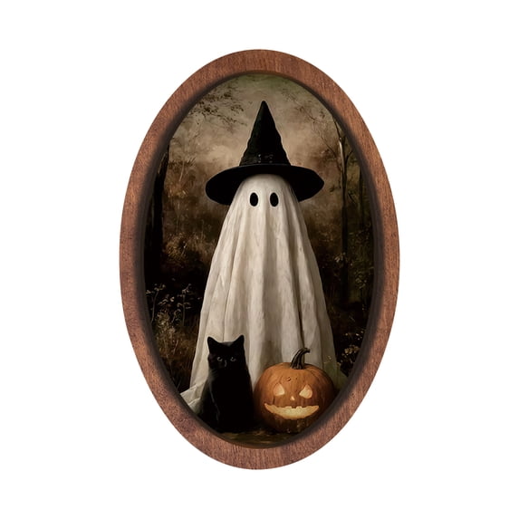 StlyGar Fall Halloween Ghost Oval Wall Art Framed For Hanging In The Room