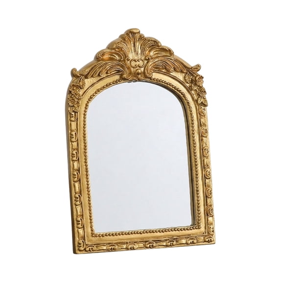 StlyGar Fenteer Vintage Vanity Mirror Tabletop Decorative Arched Makeup Mirror Resin Frame for Bridal Dressing Table Makeup Artists Farmhouse