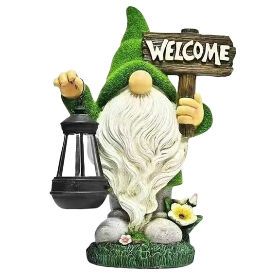 StlyGar Gnomes Decorations for Yard with LED Light 10.24" Large Outdoor Funny Garden Lawn Gnome Decor with Welcome Sign