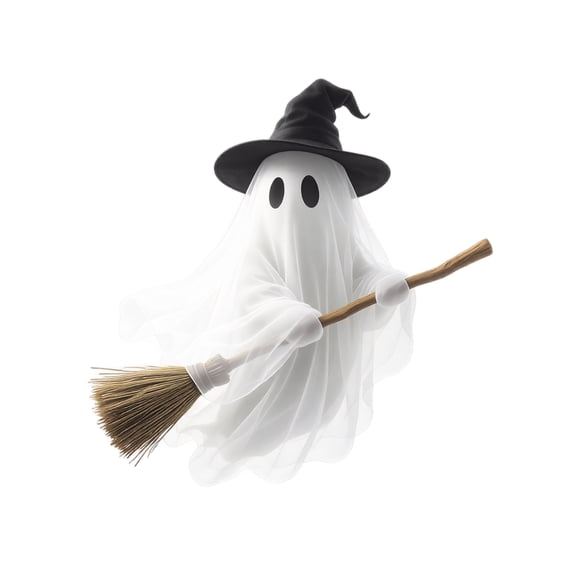 StlyGar Halloween Decorations Spooky Witch Ghost Wall Sticker, Removable Window Decal, Cute Ghost with Witch Hat & Broom Wall Decal, Indoor Halloween Home Decor