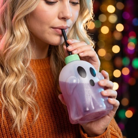 StlyGar Halloween Plastic Cup with Lid and Straw Cute Shaped Drink Tumbler Reusable Clear Bottle for Halloween Party Kids or Treat Supplies