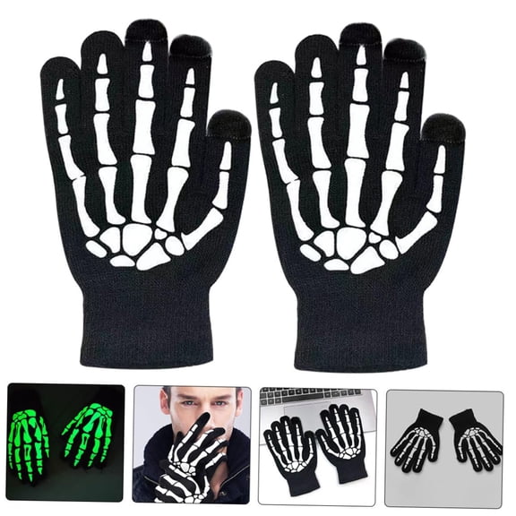 StlyGar Halloween Skeleton Gloves, Luminous Bone Print Full Finger Gloves, Gothic Skull Cosplay Gloves for Halloween Dress-up, Stage Show & Themed Party