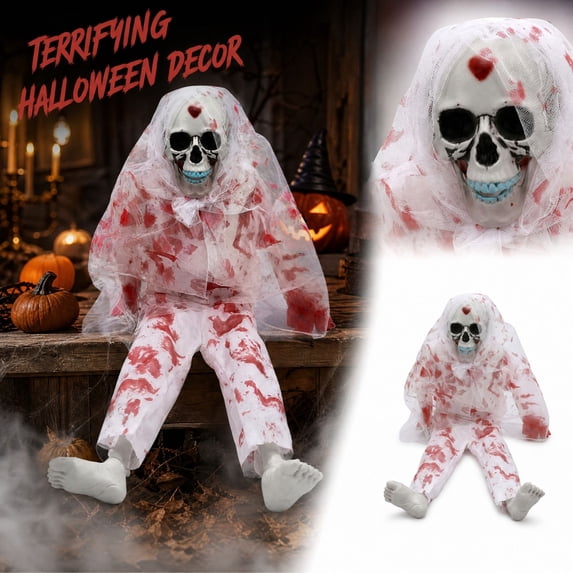 StlyGar Halloween Sound Activated Animated Sitting Skull Decoration ...