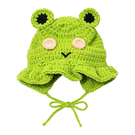 StlyGar Handmade Crochet Cat Hat, Green Frog Pet Hat with Ear Flaps and Ties, Cute Kitten Costume Photo Prop - Green Frog