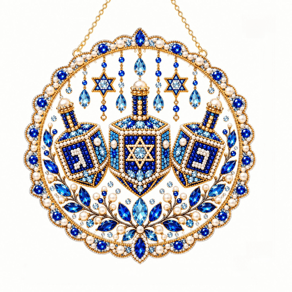 Dimond Ac StlyGar Hanukkah Pearl Diamond Art Kit, DIY Hanging Ornament with Tools ...