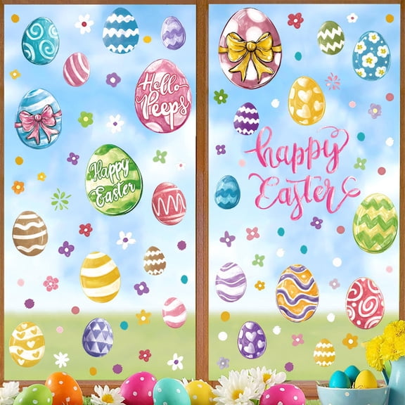 StlyGar Happy Easter Egg Window Clings - Colorful Static Decals for Glass