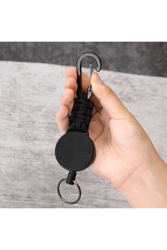 Heavy-Duty Retractable Keychain with Black Paracord, Stainless Carabiner & Key – Compact Pull-Out Lanyard for Keys, Tools, or – -Loss Design