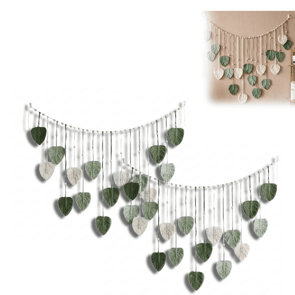 StlyGar Large Macrame Wall Hanging Boho Woven Tapestry, Chic Home Decor Modern Bohemian Handmade Leaf Feather Wall Art Decorations for Apartment Living Room Bedroom Backdrop A*2