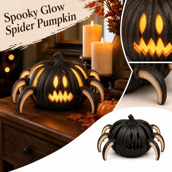StlyGar Light Up Spider Pumpkin Halloween Decor LED Jack-o'-lantern with Spider Limbs Scary Pumpkin Spider Table Centerpiece