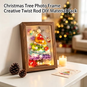 StlyGar Lighted Christmas Tree Picture Frame Wooden Family Picture Frame Holiday Home Decor Photo Frames with LED Versatile Centerpiece Decorations
