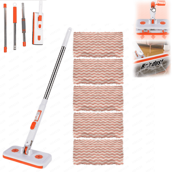 StlyGar Microfiber Mop – Floor Flat Mop with 34" Adjustable Stainless Steel Handle,Reusable Pads for Wet & Dry Mopping on Hardwood, Tile, Laminate & Vinyl Floors 1*Mop&5*Cloth
